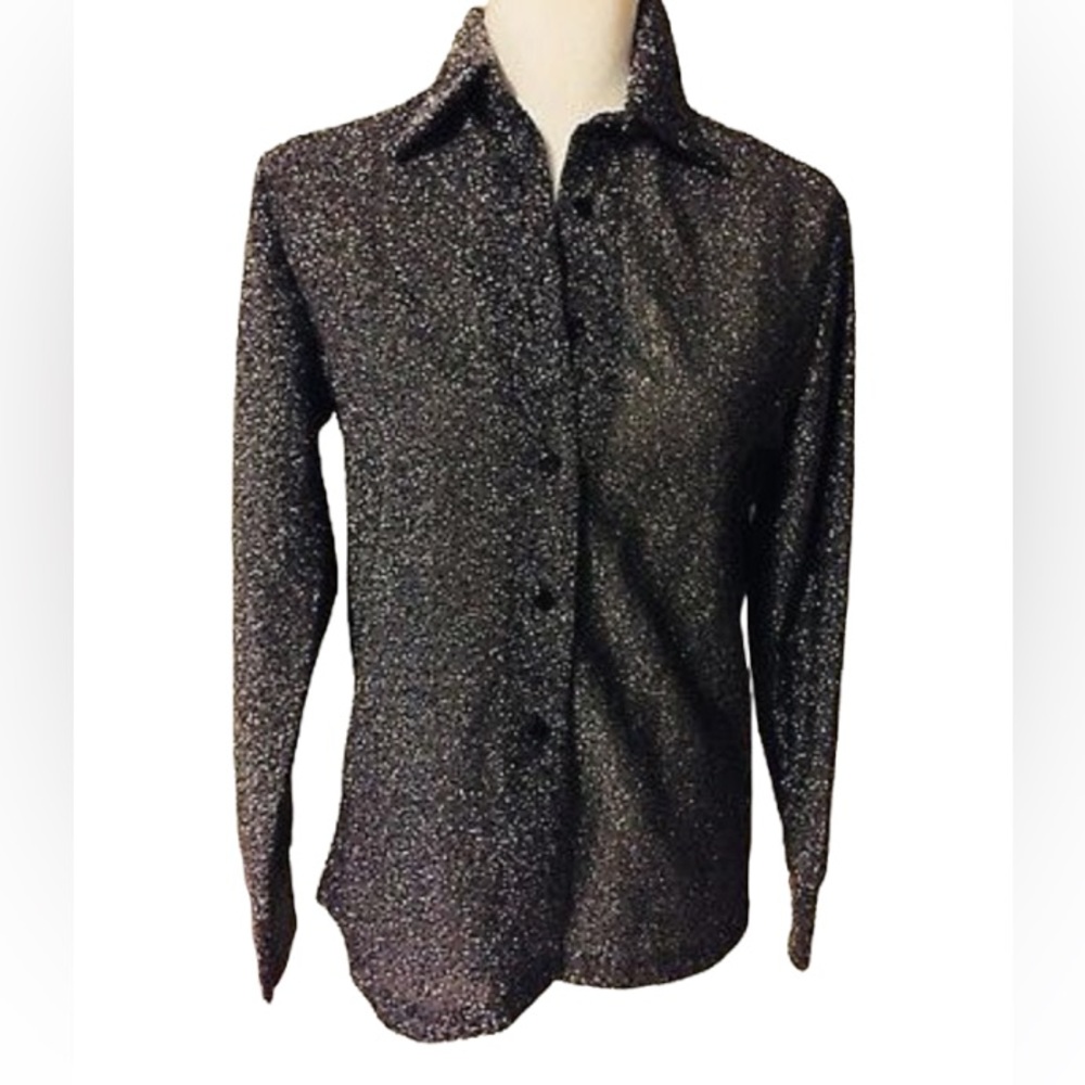 Silver Lurex Button Shirt Size Medium - Picture 2 of 2